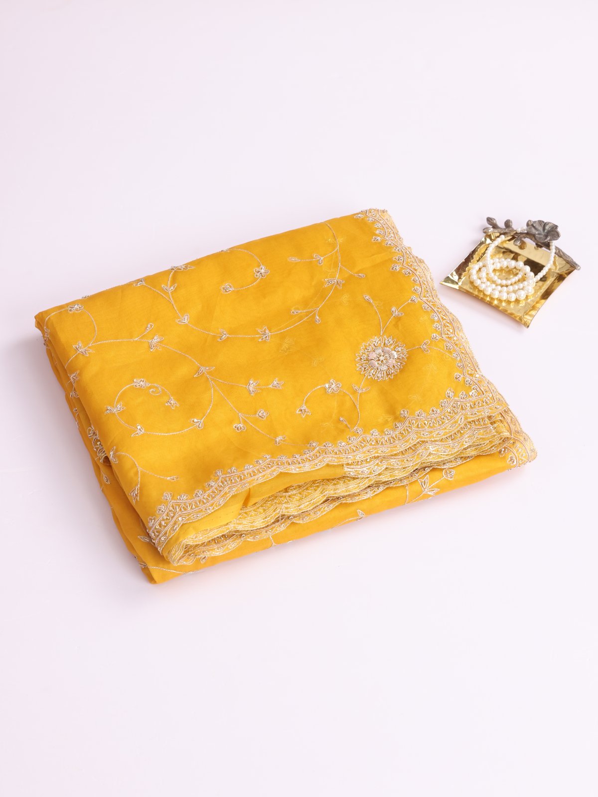 Yellow Organza Silk Saree with Embroidery