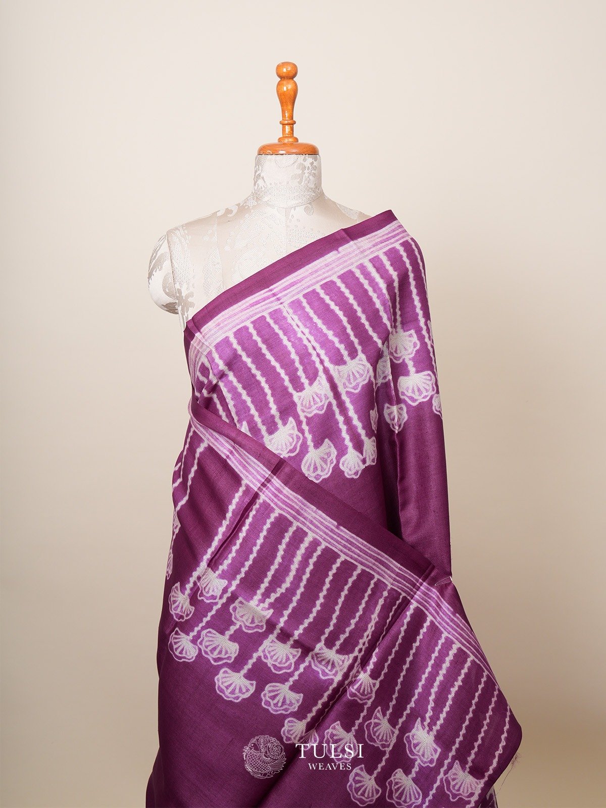 Purple Shibori Tussar Silk Saree