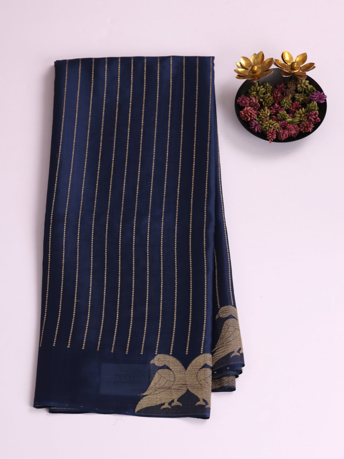 Dark Blue Zari Striped Mysore Silk Saree