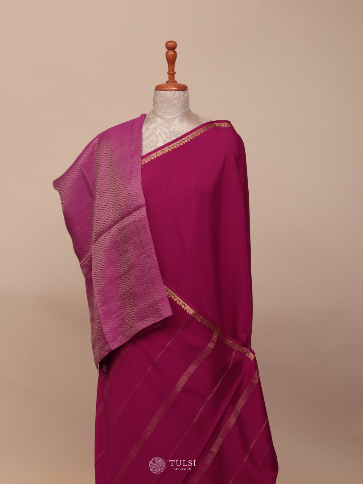 Pink Mysore Silk Saree With Banaras Crepe Blouse  