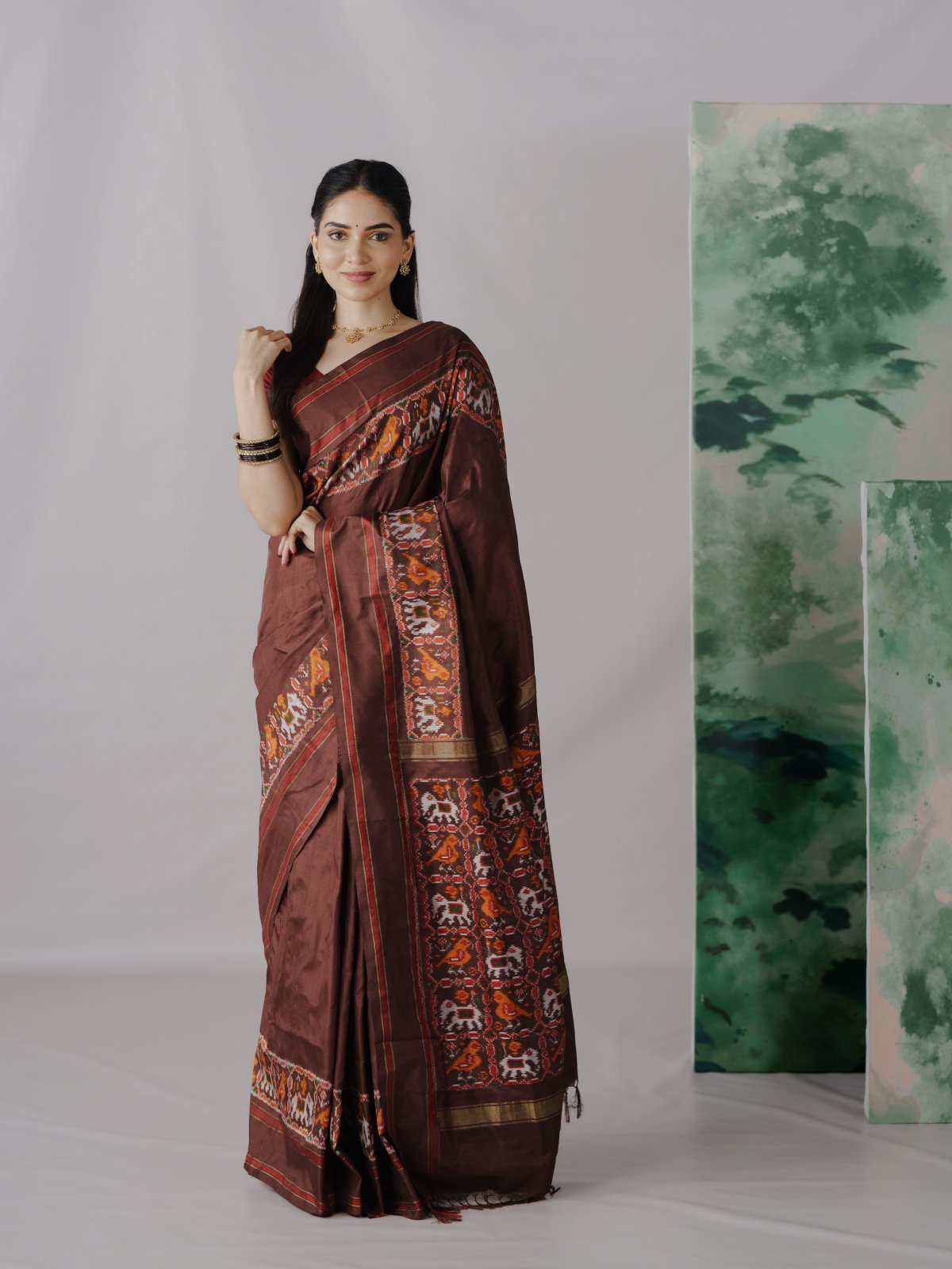 Chocolate Brown Patola Silk Saree