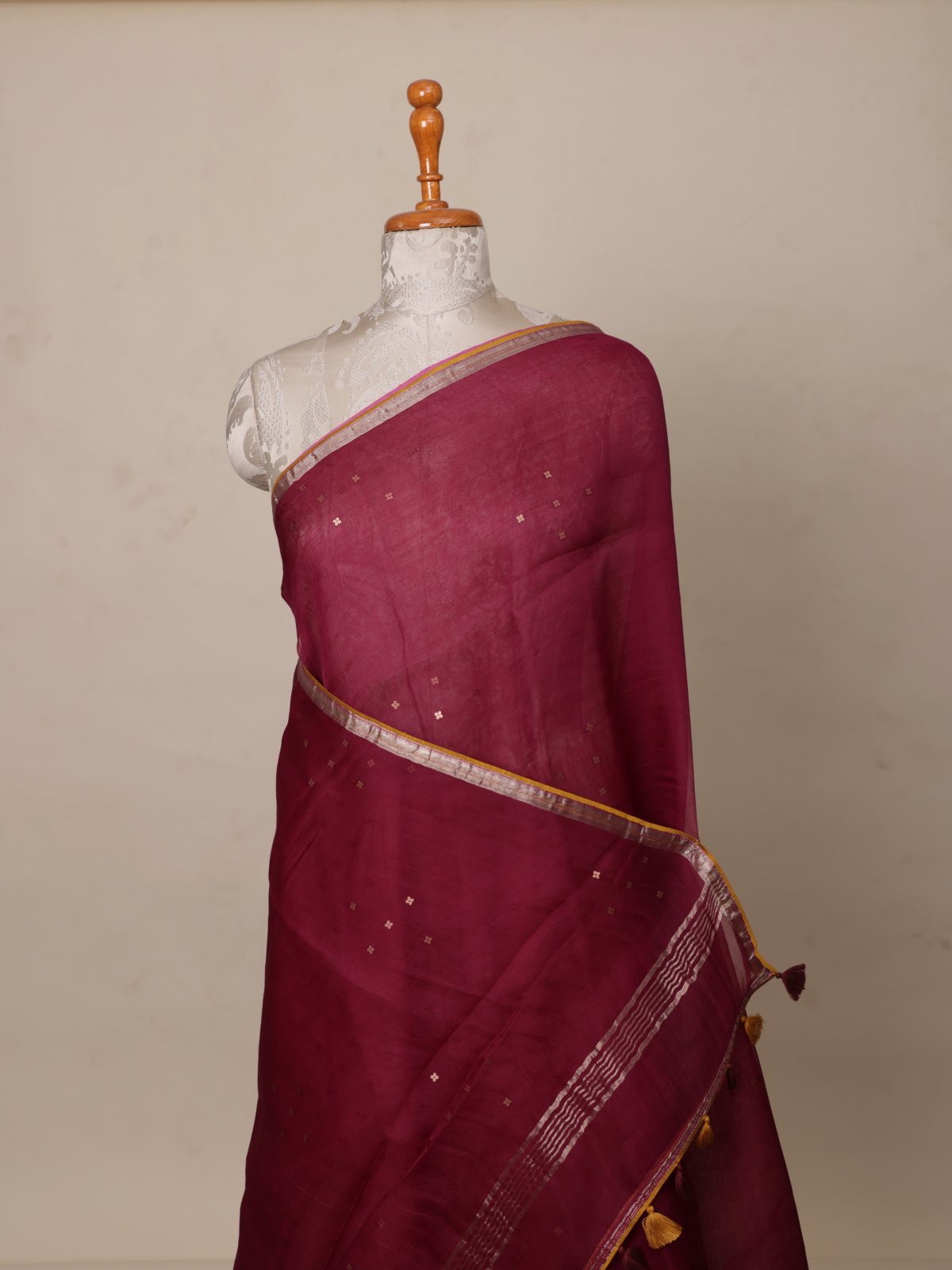 Magenta Organza Saree with Kalamkari Blouse