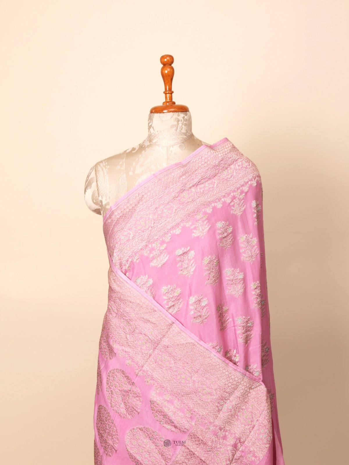Pink Banaras Crepe Silk Saree