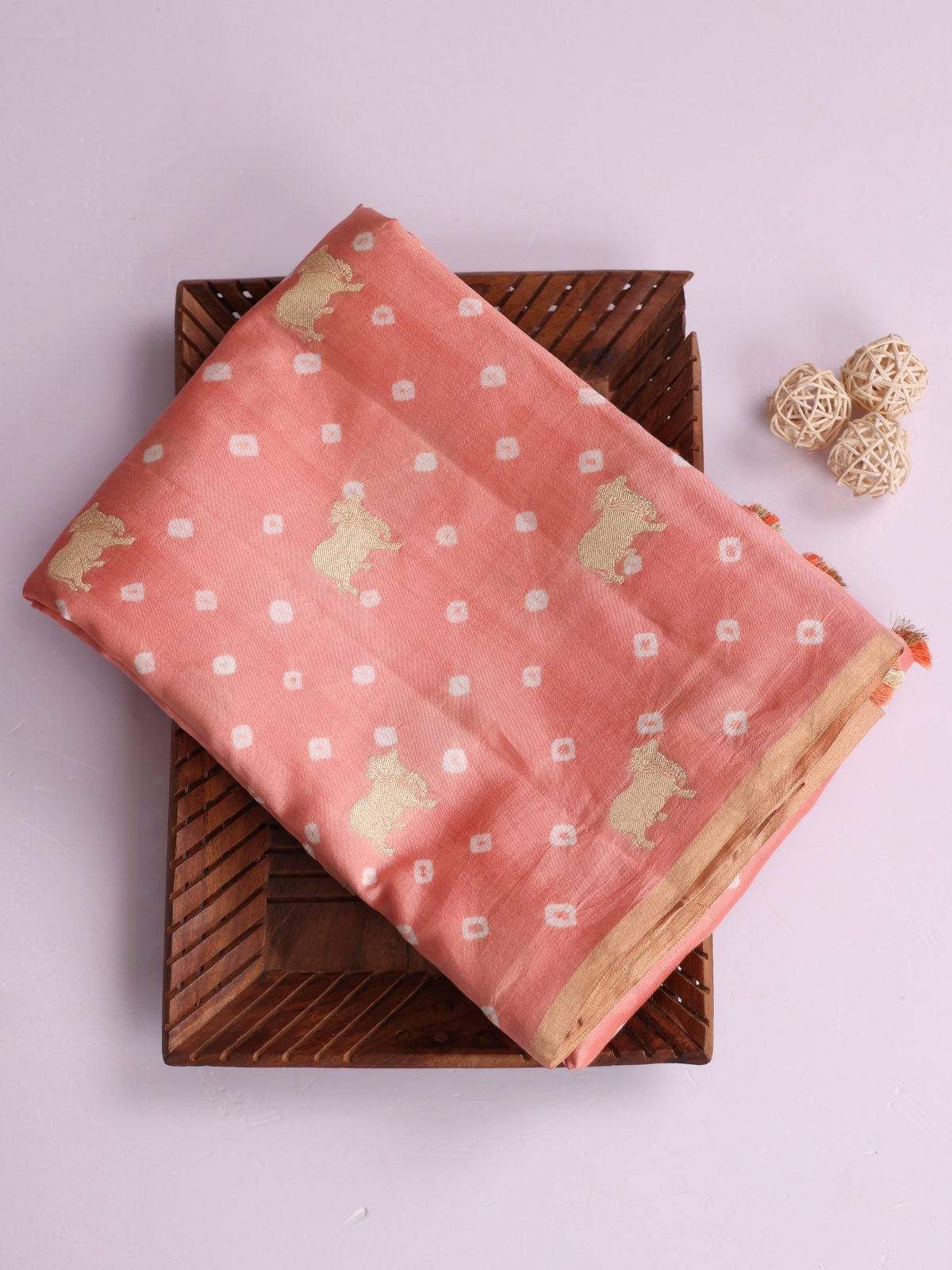 Peach Printed Chaniya Silk Saree