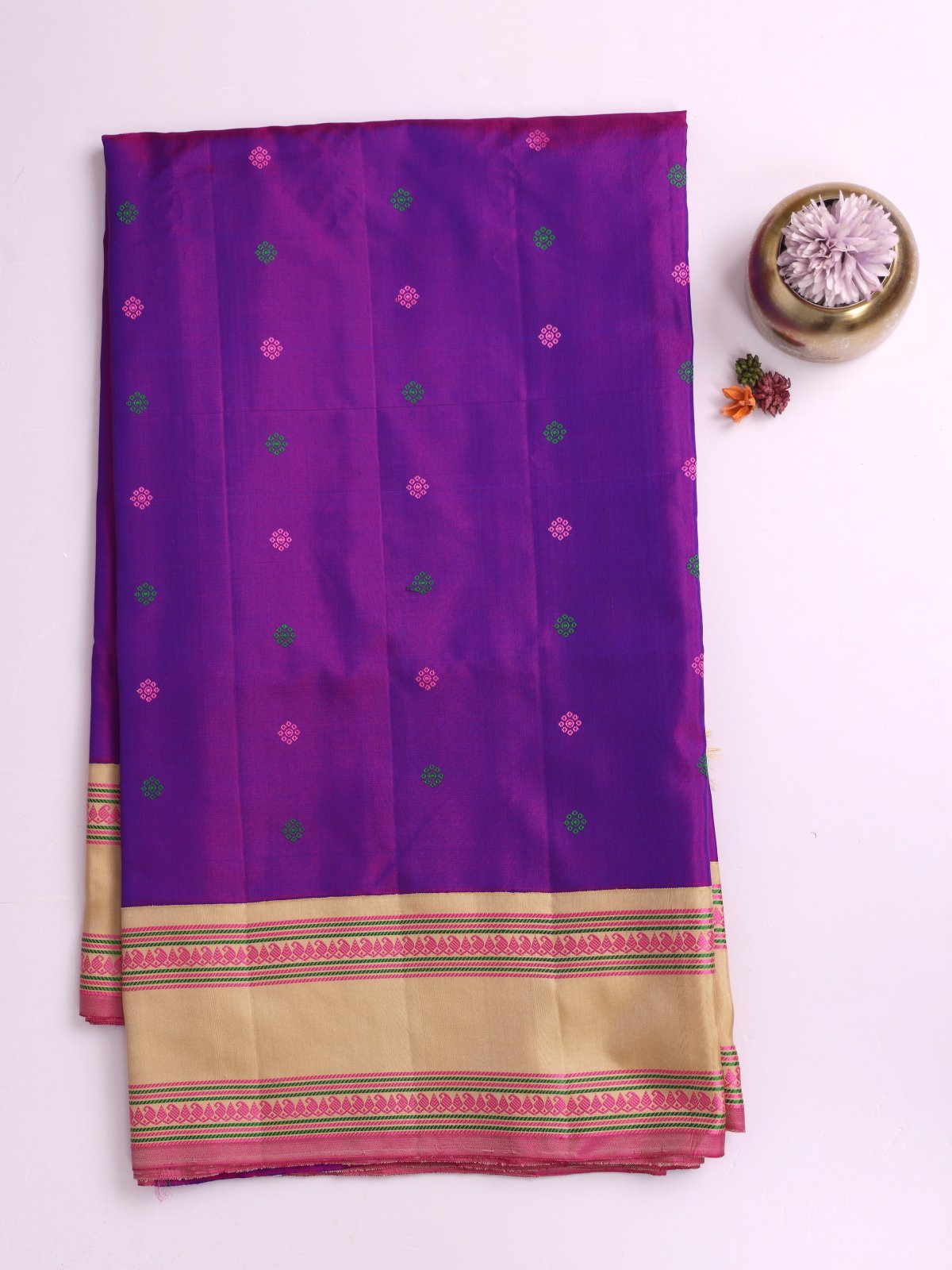 Purple Gadwal Silk Saree With Beige Border