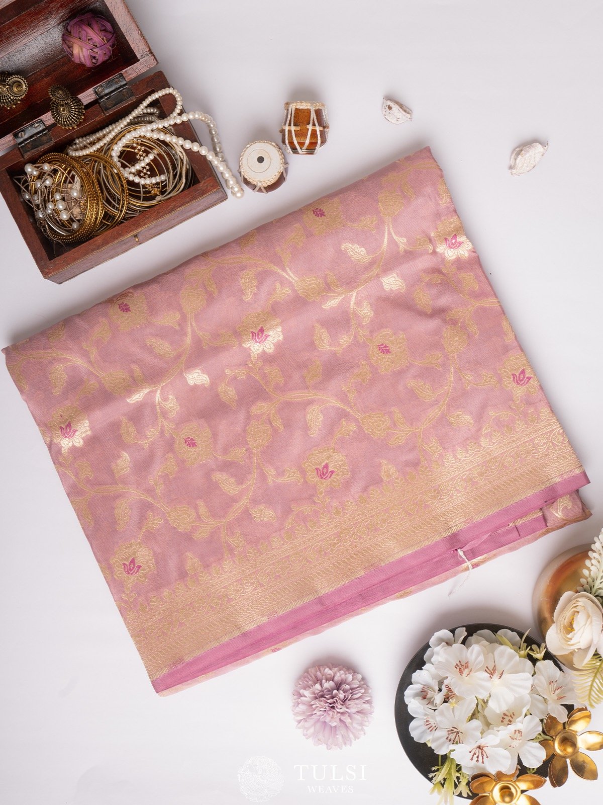 Lilac Banarasi Silk Saree with Self Zari border