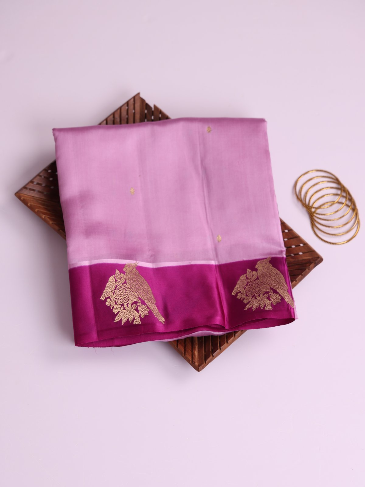 Lavender Mashru Silk Saree With Purple Satin Border