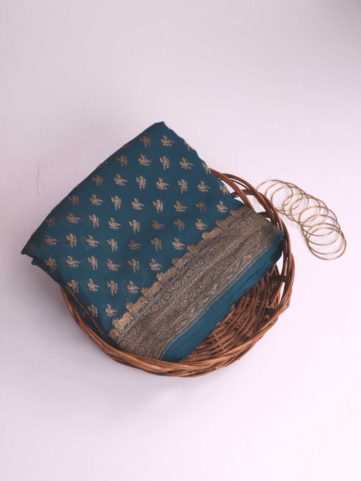 Peacock Blue Banaras Georgette Silk Saree