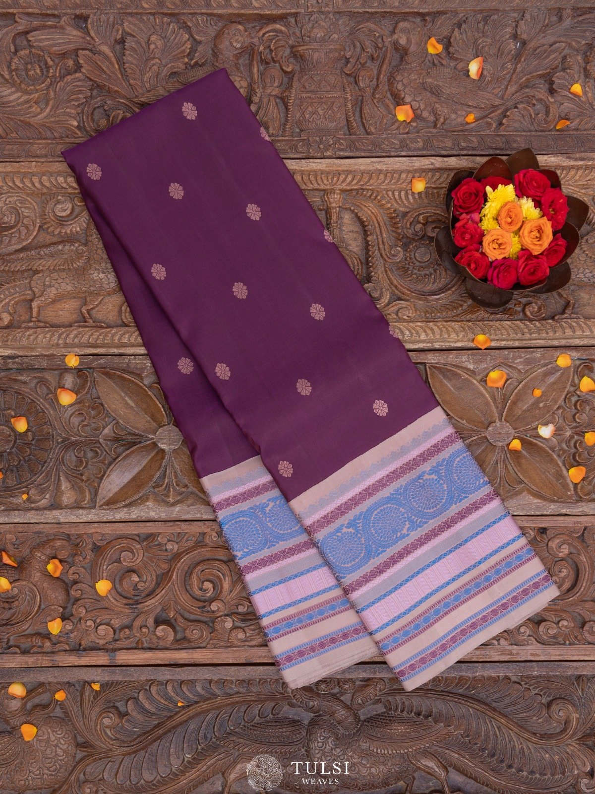 Burgundy Kanjeevaram Pattu Pett Silk Saree