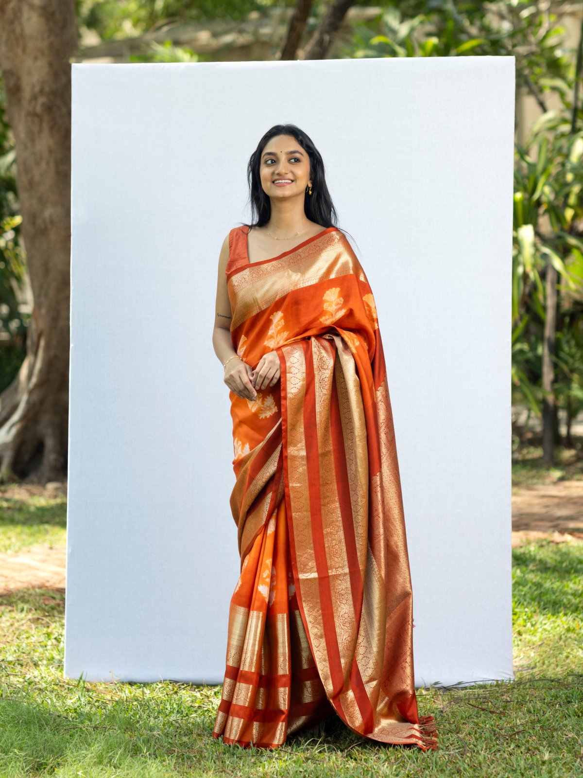 Orange Shibori Kanjeevaram Silk Saree