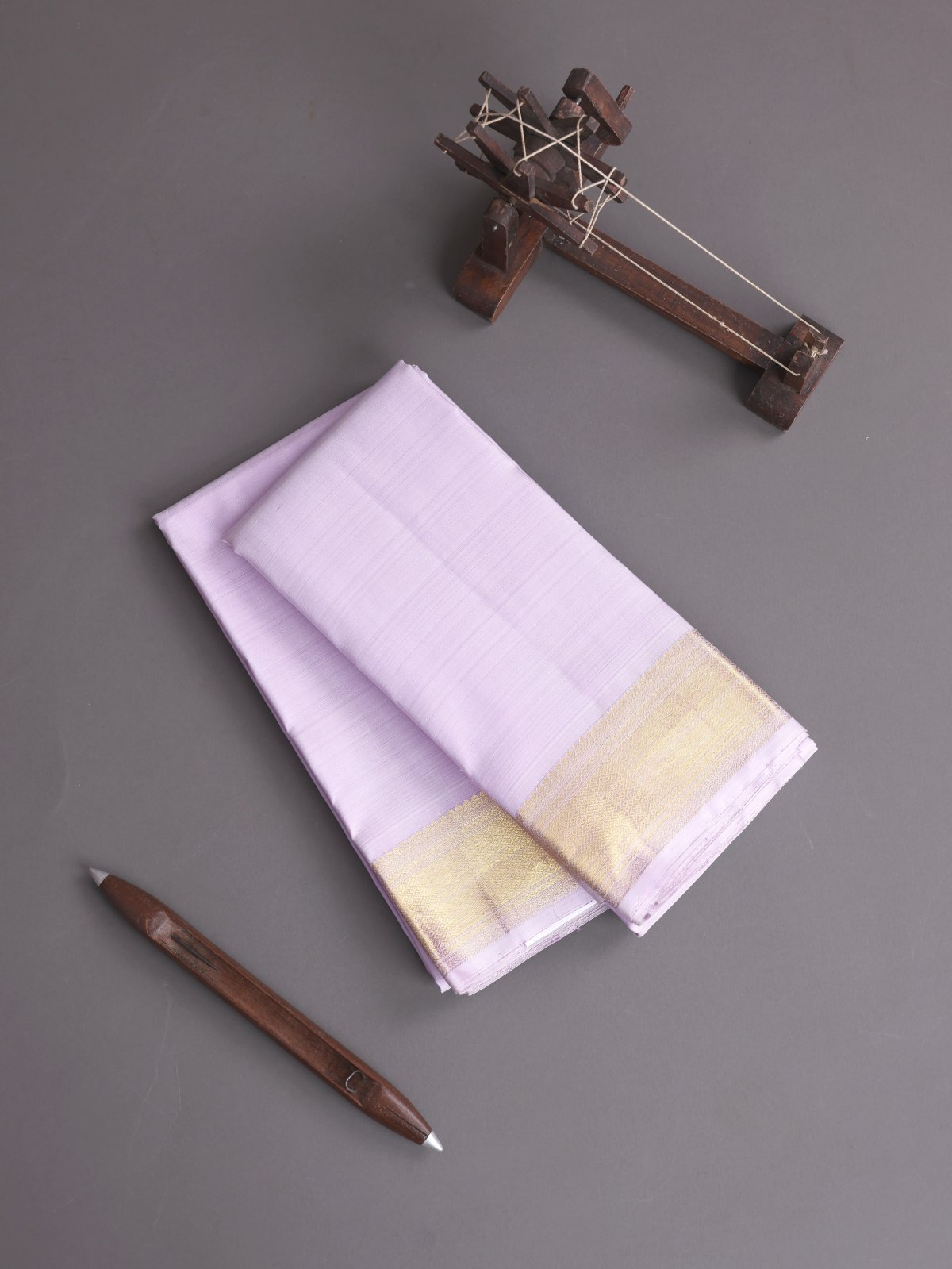 Lavender Silk Dhoti And Vasthram With Zari Border 