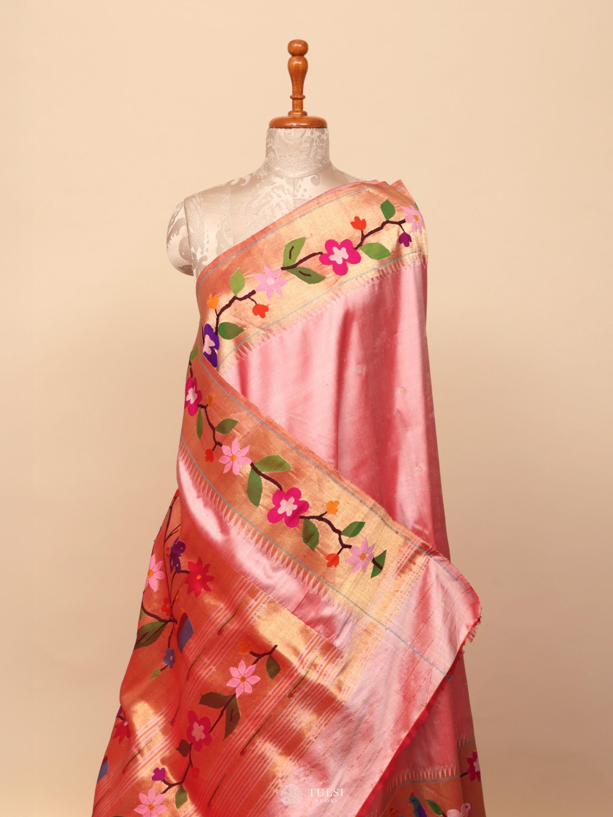 Pastel Pink Paithani Silk Saree