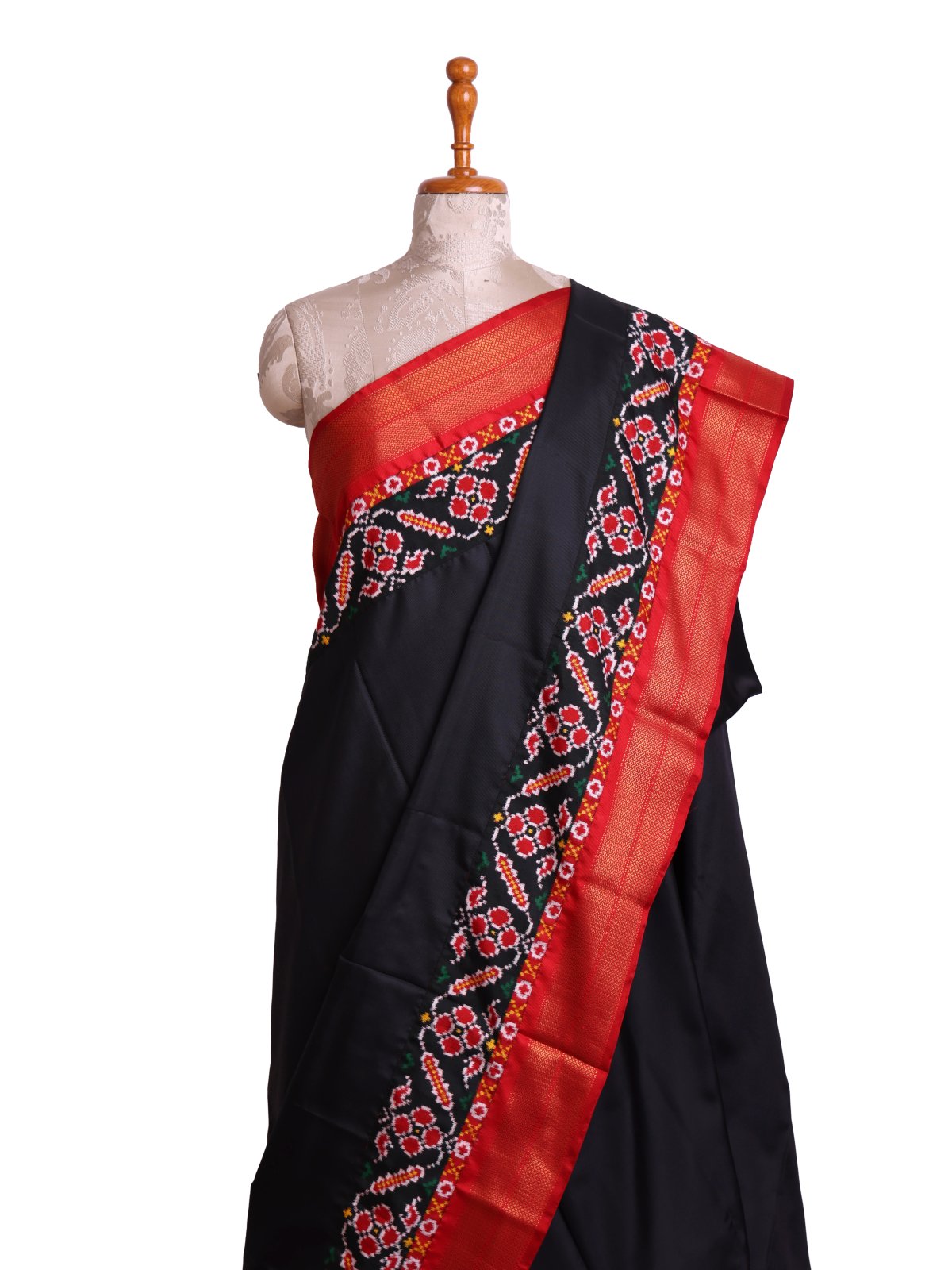 Black Kanjeevaram Twill Silk Saree with Patan Patola Border