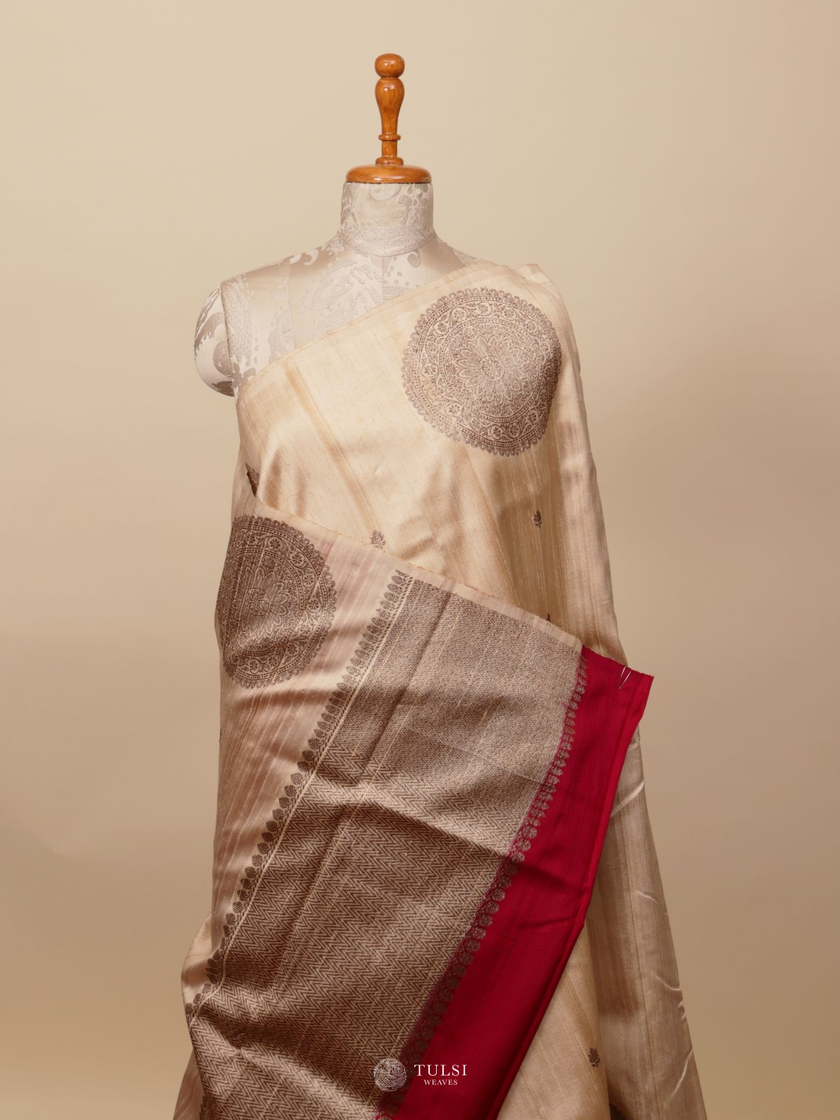Off White Banaras Tussar Silk Saree