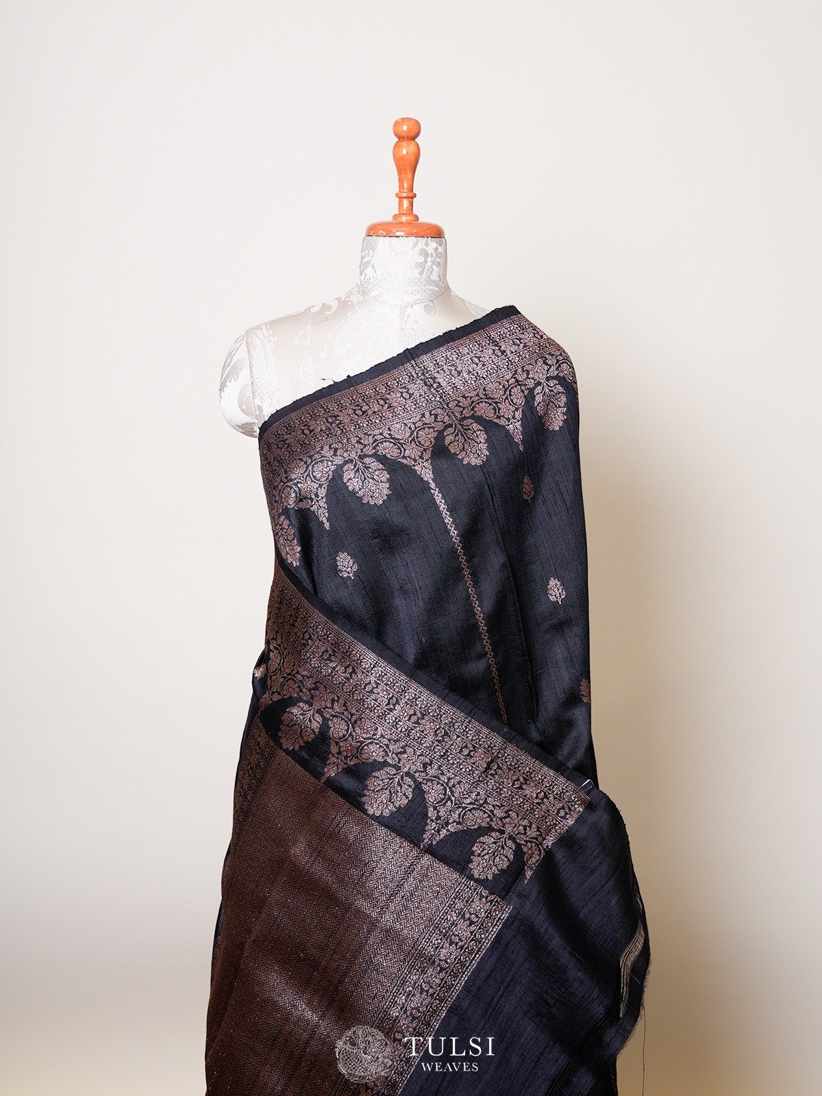 Black Banarasi Tussar Silk Saree  