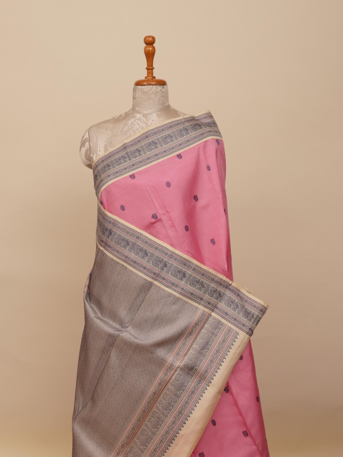 Light Pink Kanjeevaram Pattu Pett Silk Saree