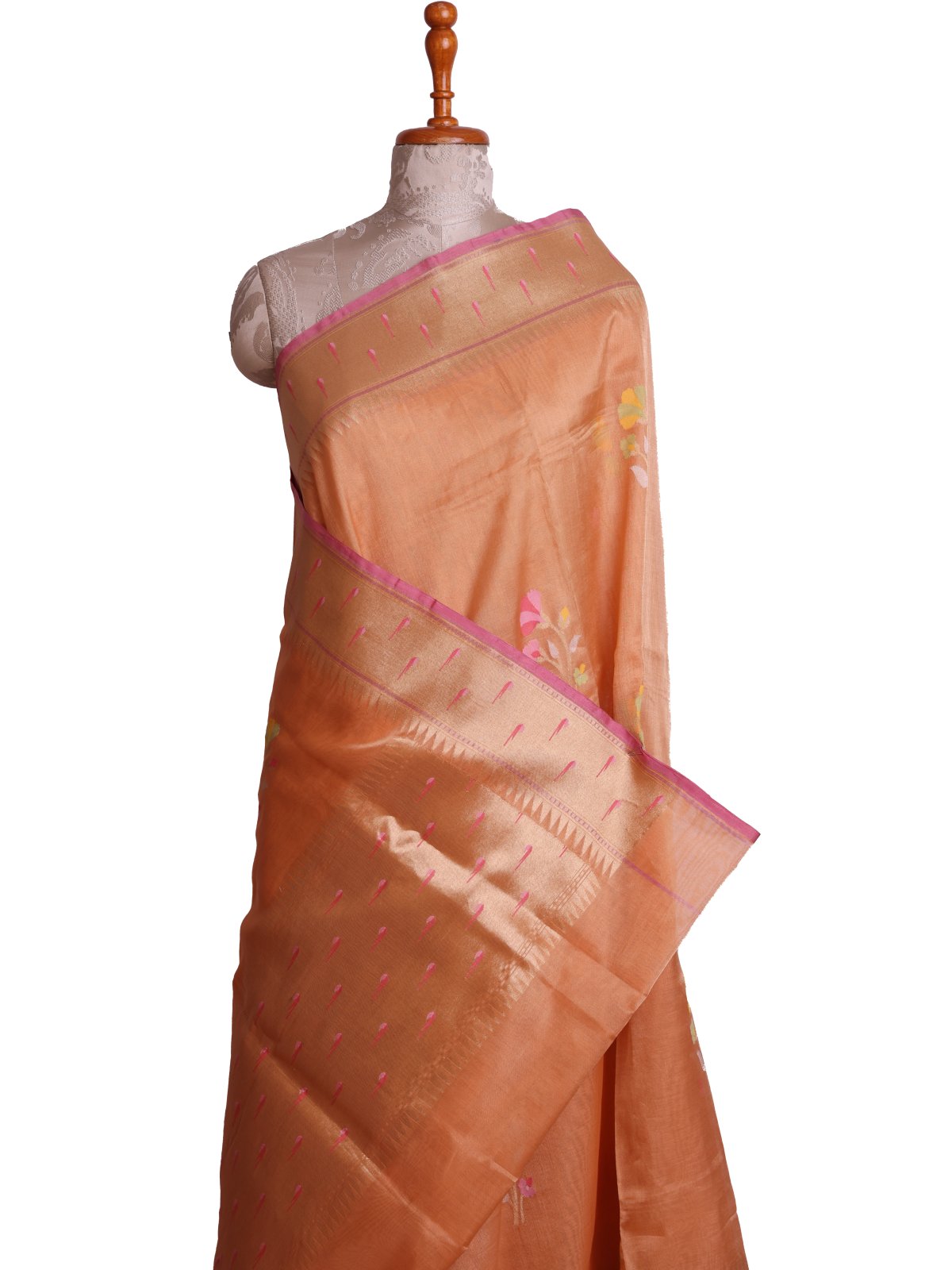 Peach Banaras Tissue Cotton Saree