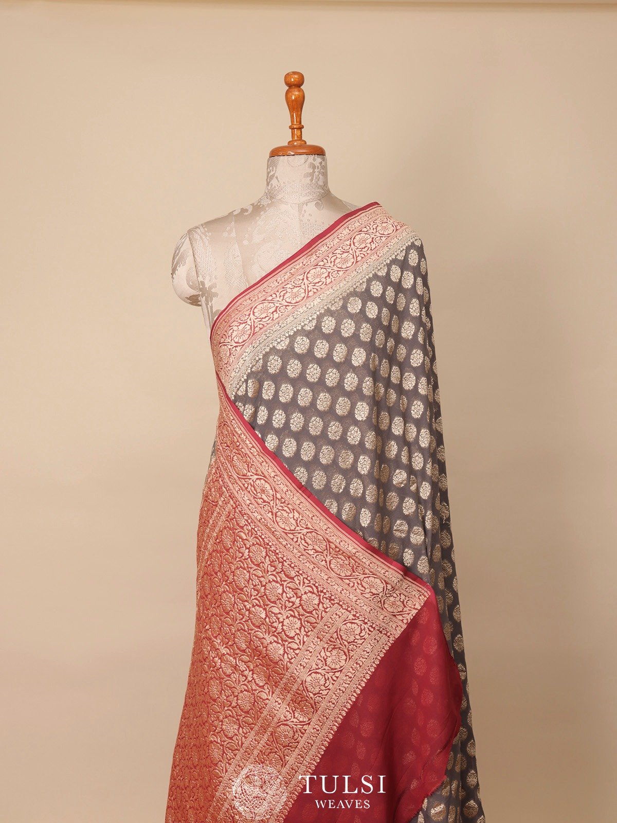Grey Banaras Georgette Silk Saree