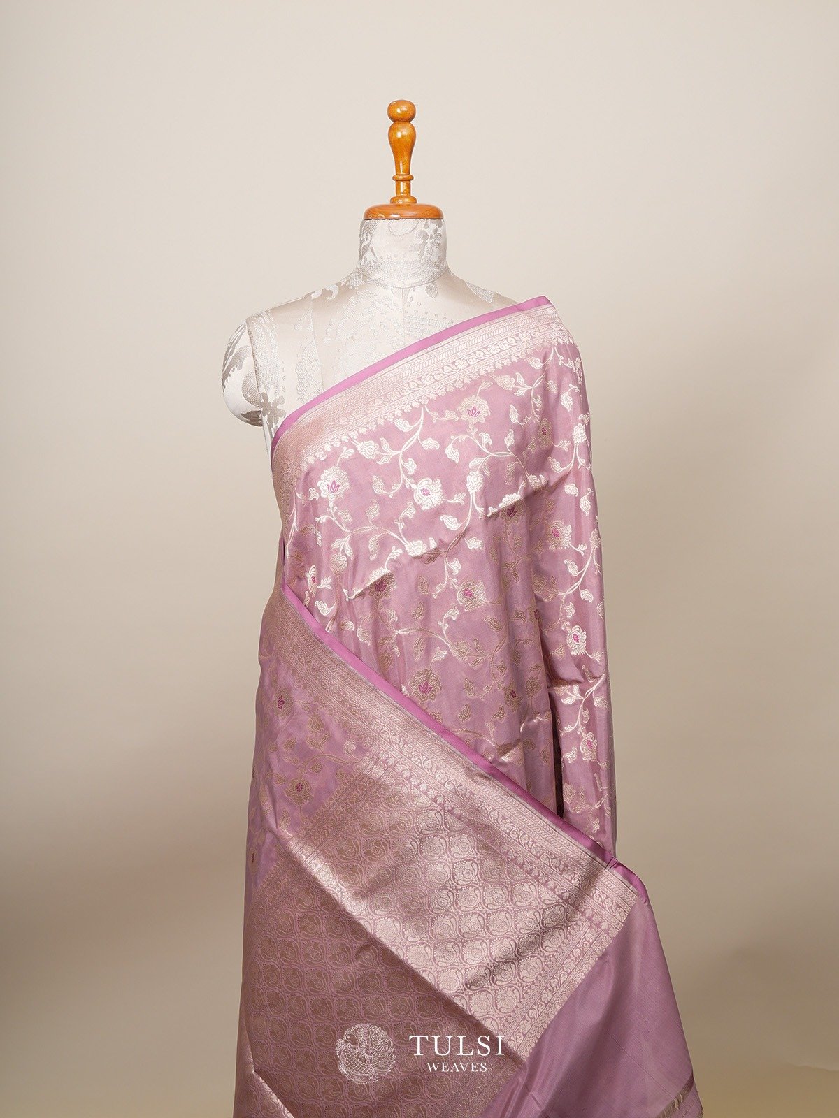 Lilac Banarasi Silk Saree with Self Zari border