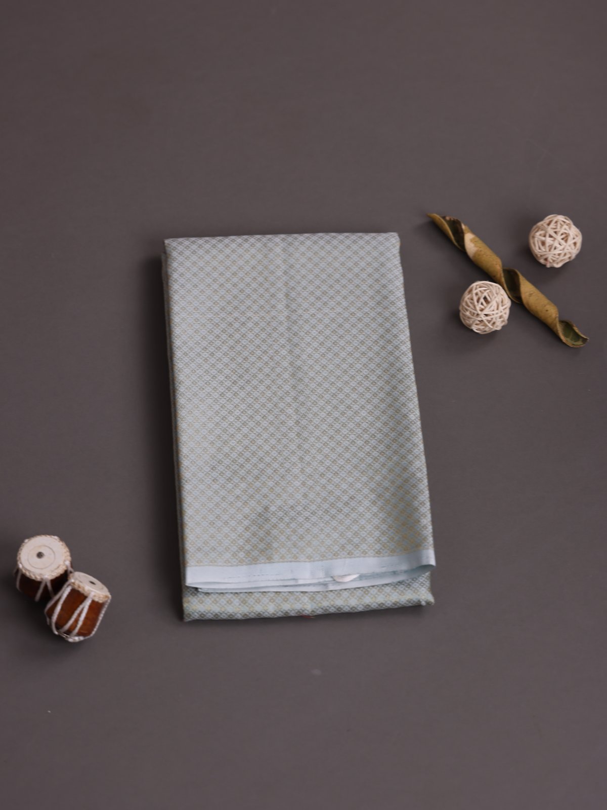 Light Grayish Blue Silk Shirt Material With Zari Brocade
