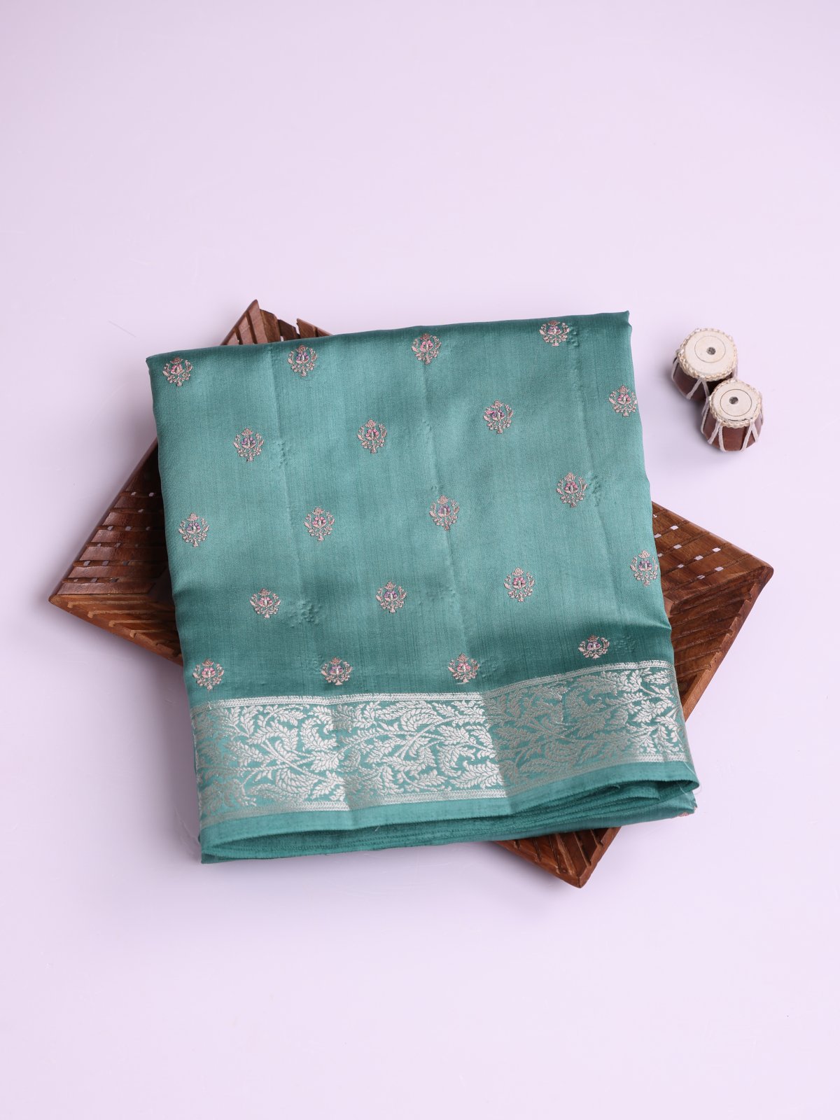 Greenish Blue Chaniya Silk Saree With Embroidery