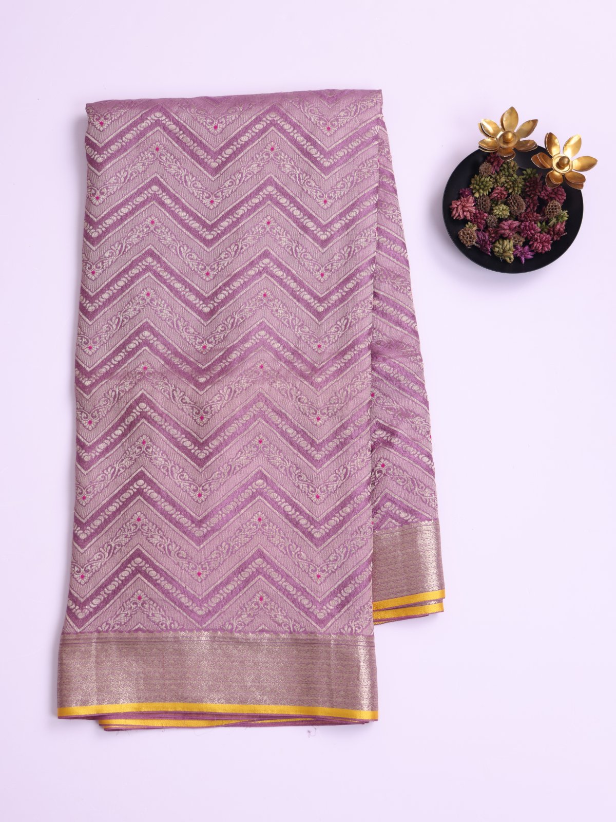 Dusty Lavender Banaras Crepe Silk Saree
