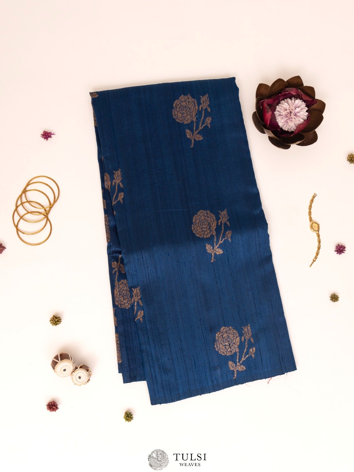 Indiogo Blue Banaras Tussar Silk Saree