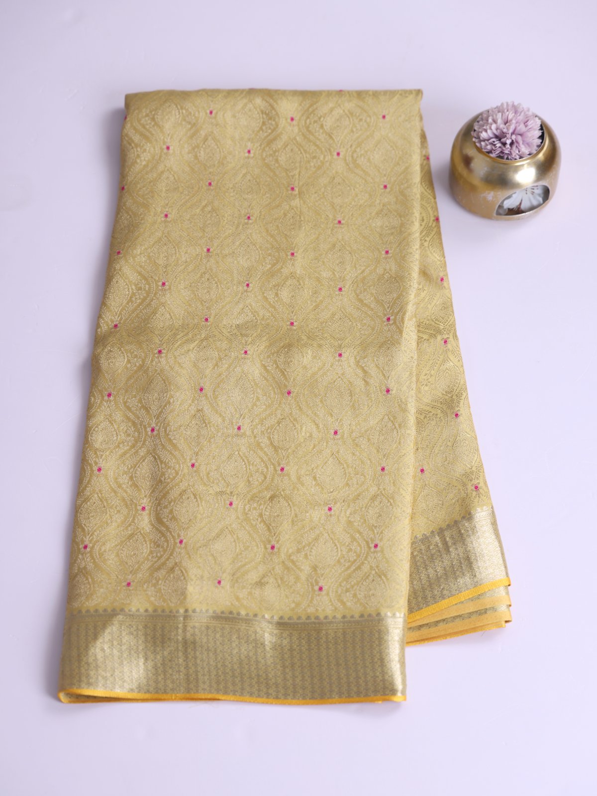 Pastel Yellow Banaras Crepe Silk Saree