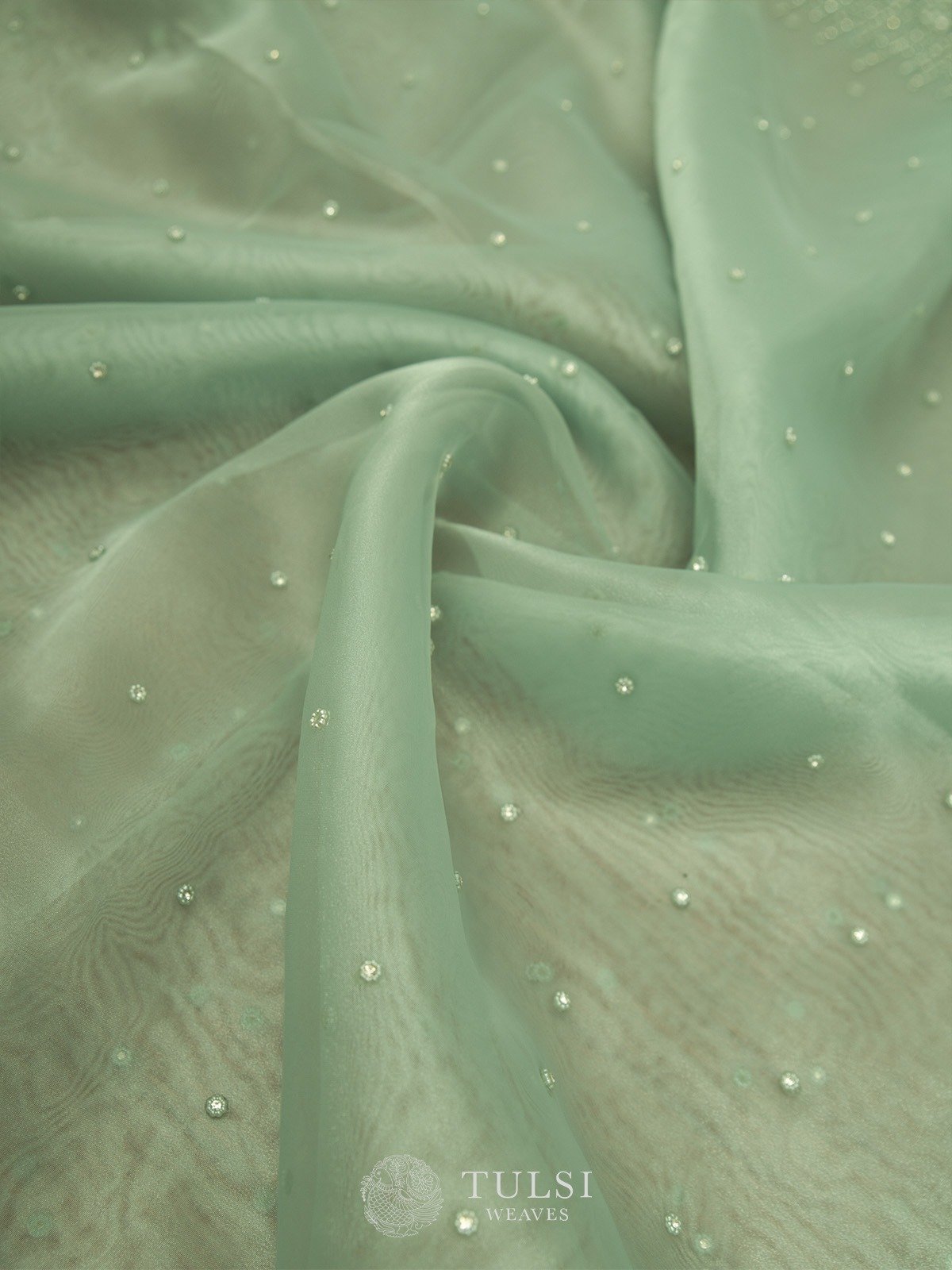 Teal Organza Silk Saree