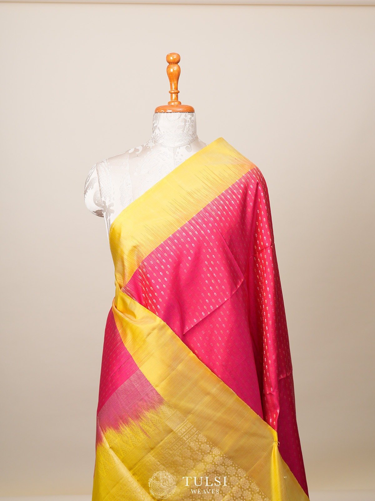 Rose Pink soft Silk Saree with yellow border