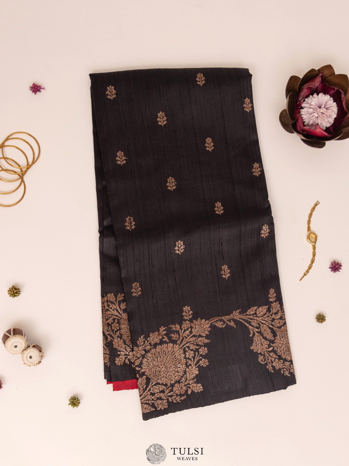 Black Banaras Tussar Silk Saree