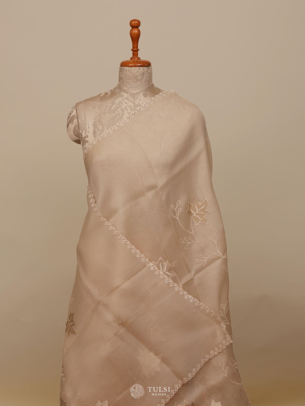 Cream Organza Embroidery Saree