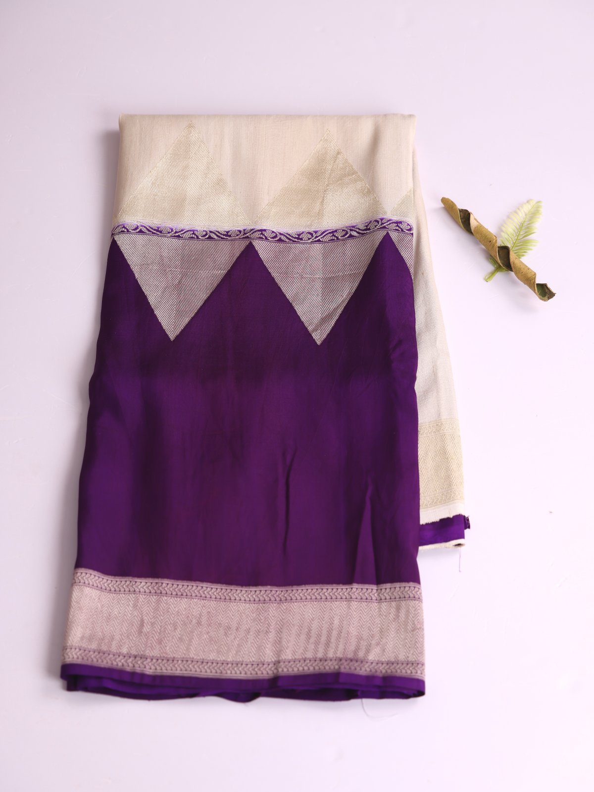Cream & Purple Half and Half Banaras Tussar Georgette Silk Saree