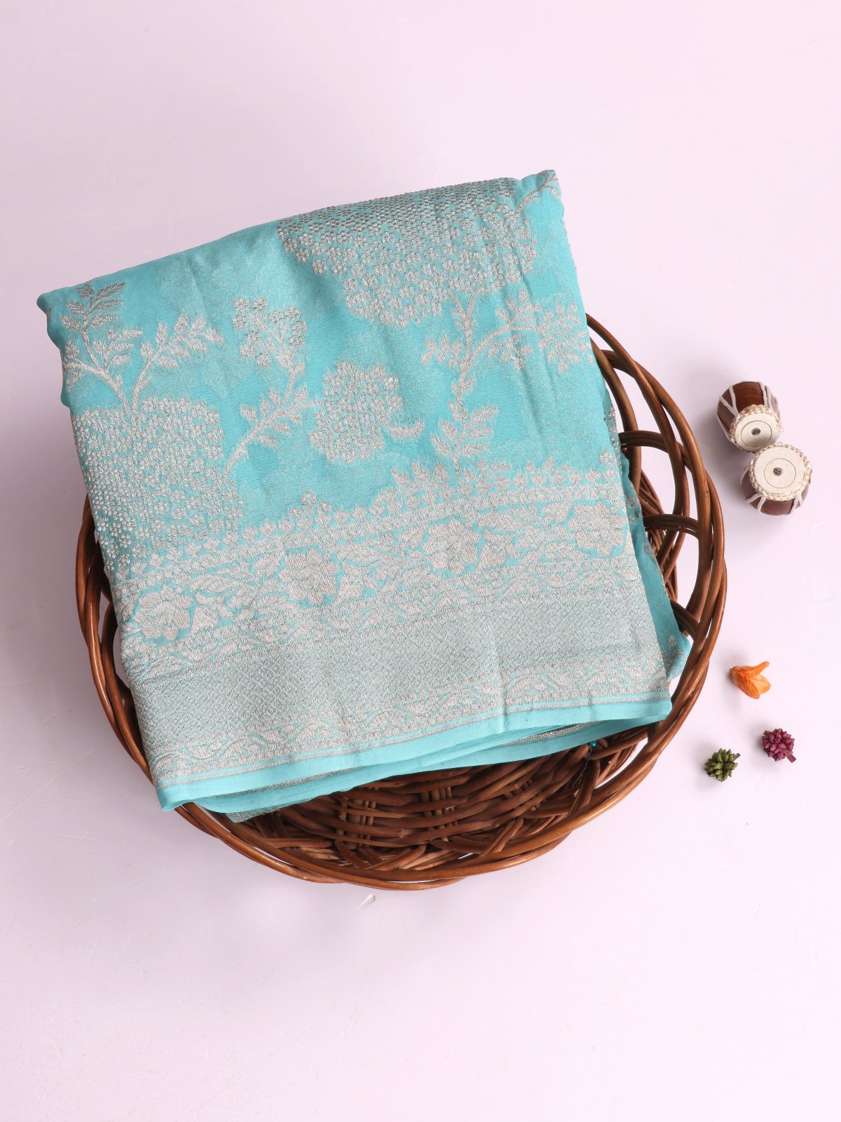 Light Blue Banaras Georgette Silk Saree