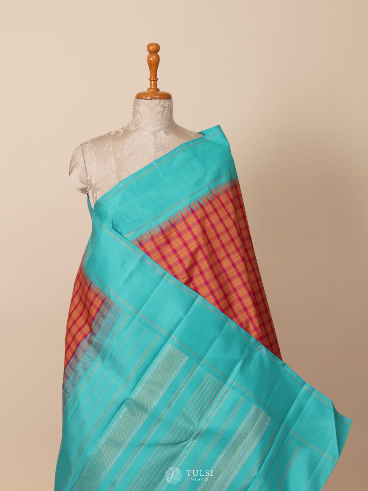 Multi Color Checked Kanjeevaram Silk Saree
