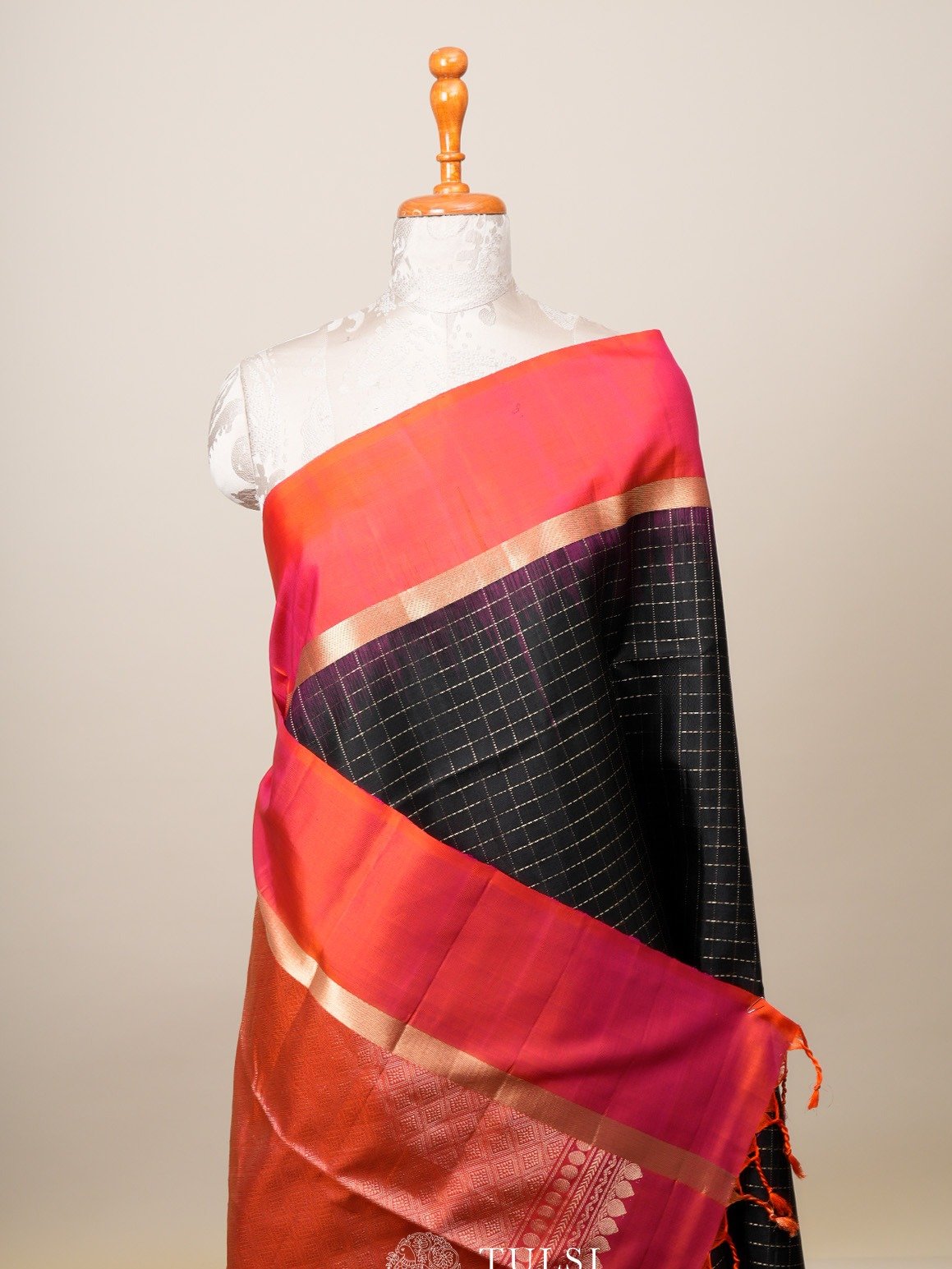 Black Checked Soft Silk Saree