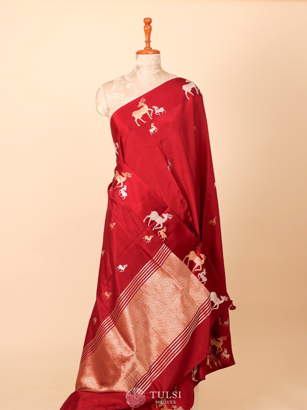 Dark Red Mashru Silk Saree