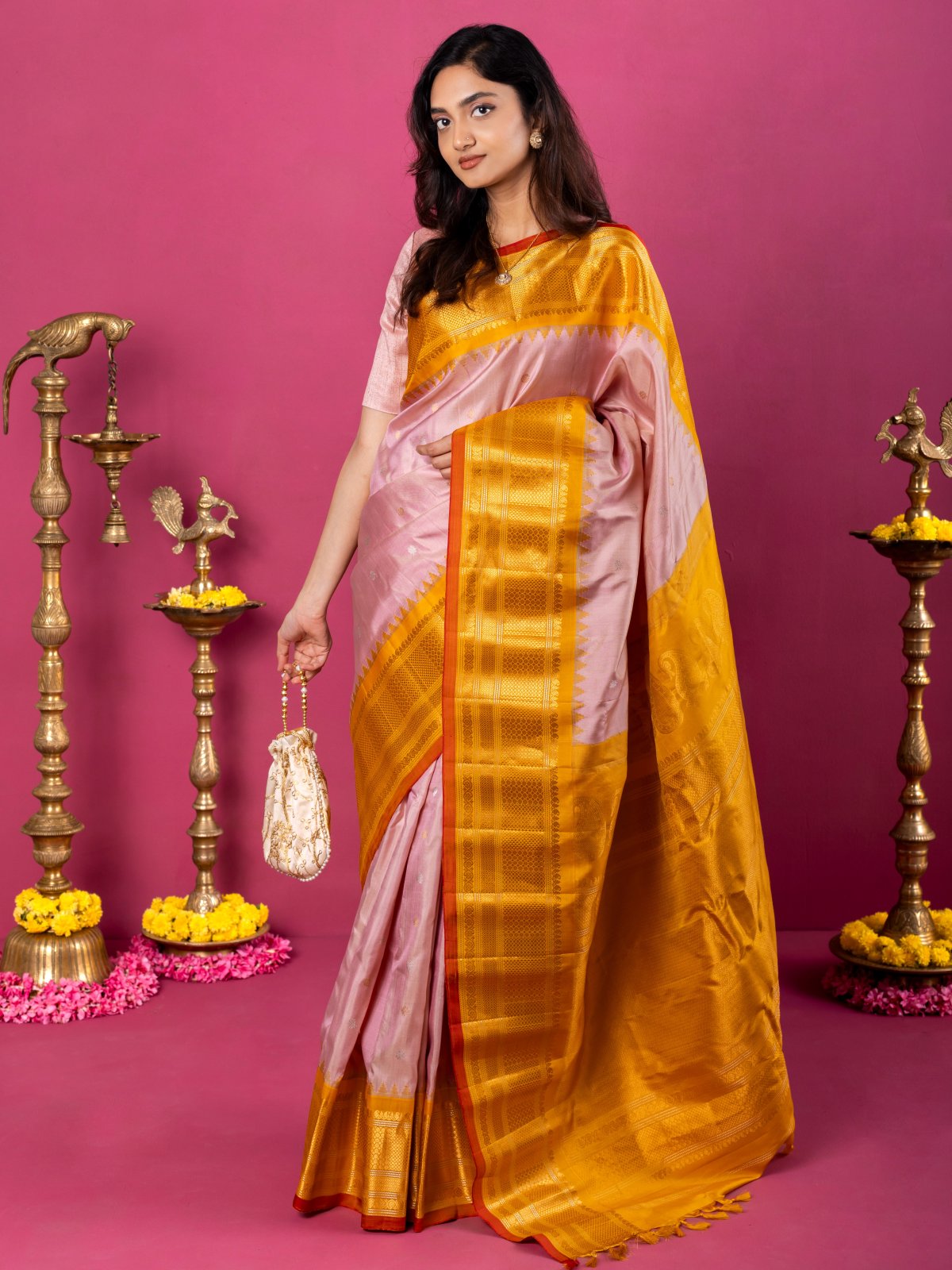 Dusty Pink Gadwal Silk Saree