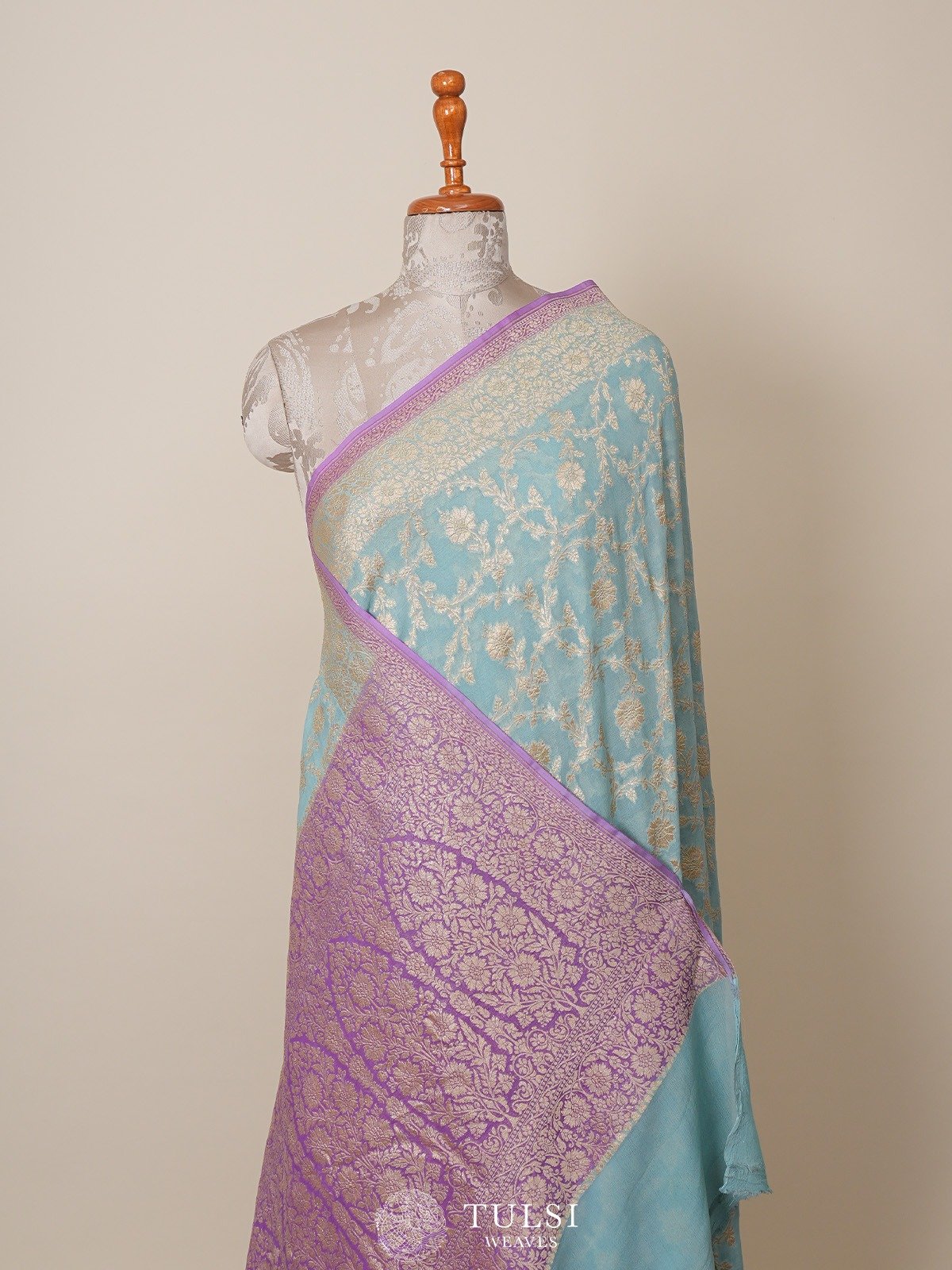 Cyan Banaras Georgette Silk Saree