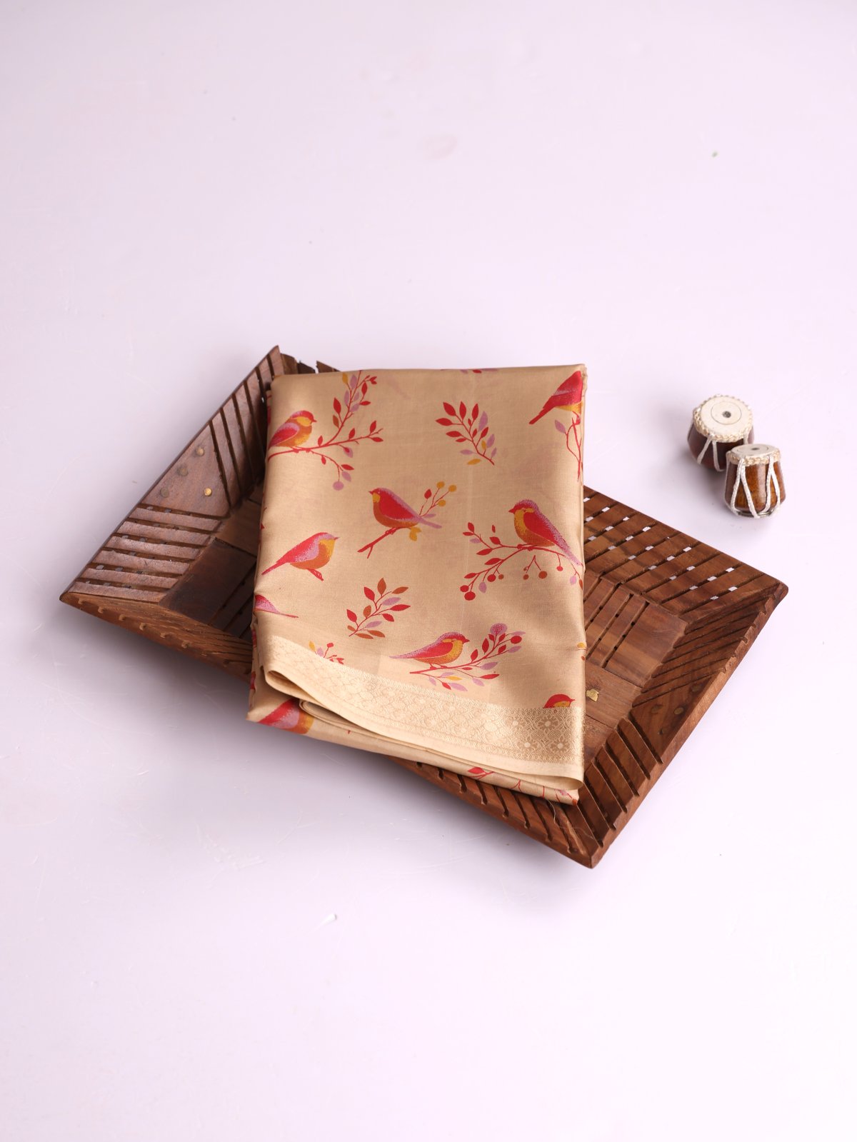 Beige Printed Silk Saree