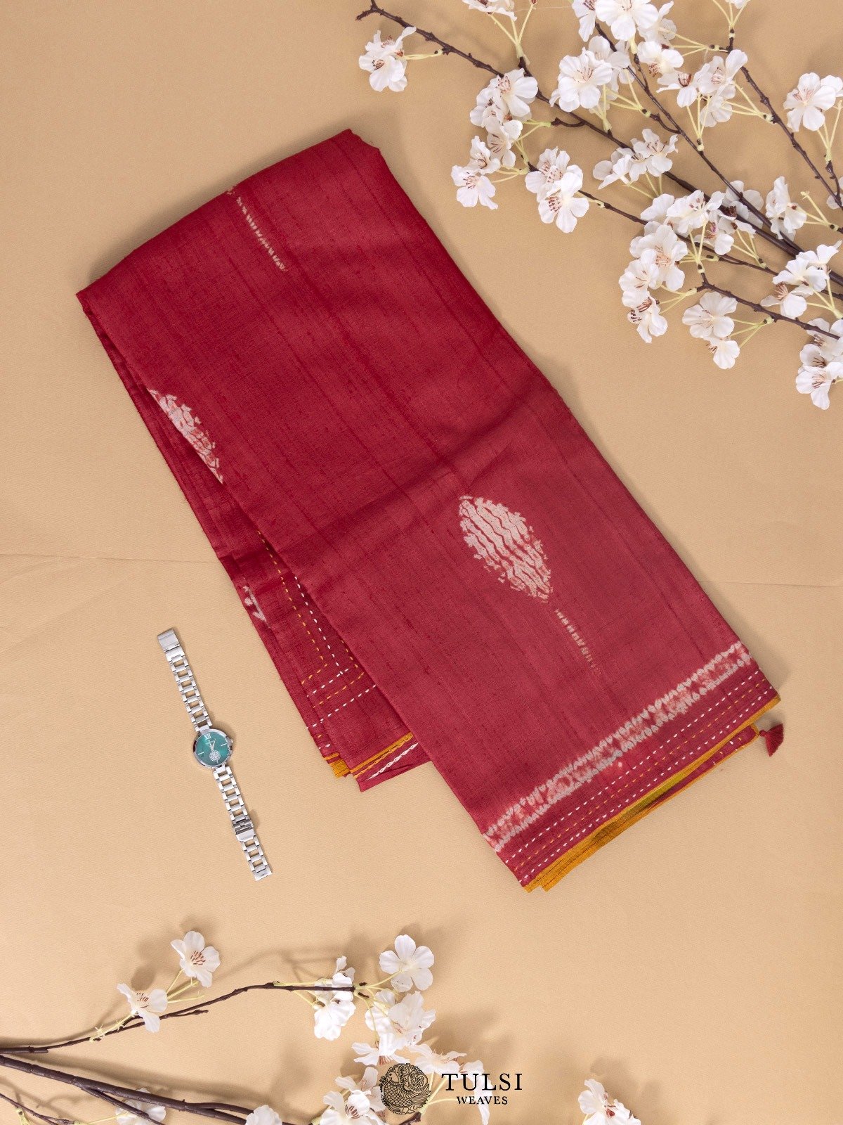 Maroon Shibori Tussar Silk Saree