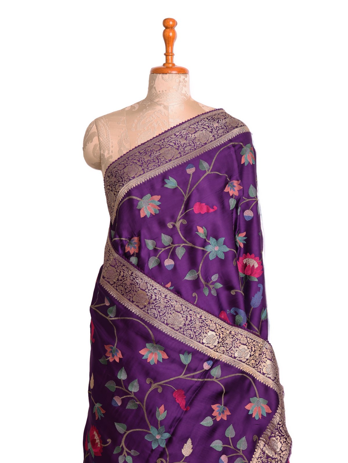 Dark Purple Crepe Embroidered Silk Saree