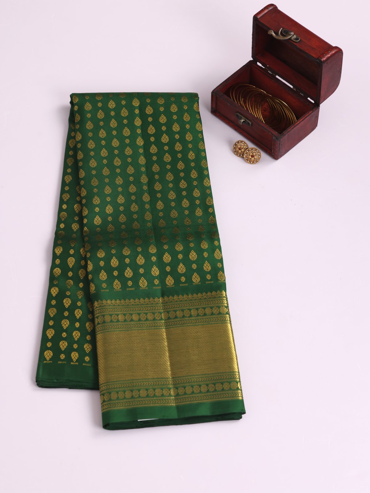 Emerald Green Kanjeevaram Silk Pavadai With Zari Border