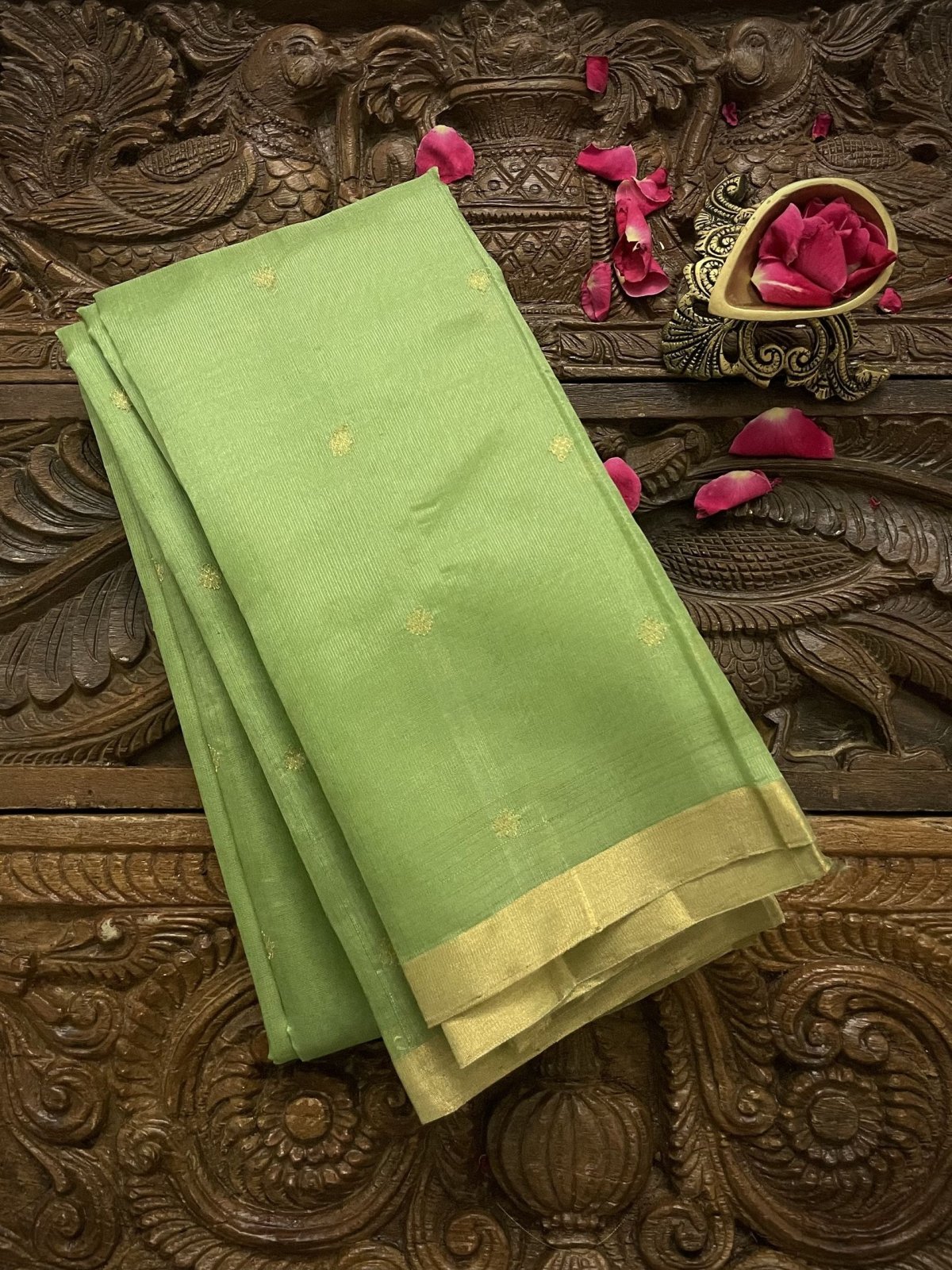 Pista Green Chanderi Silk Blouse With Floral Zari Detailing
