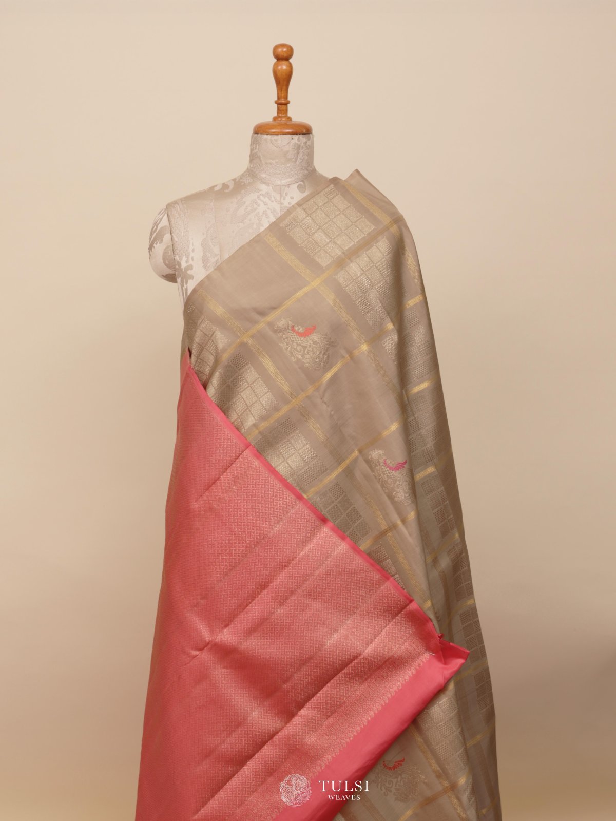 Light Khaki Kanjeevaram Silk Saree