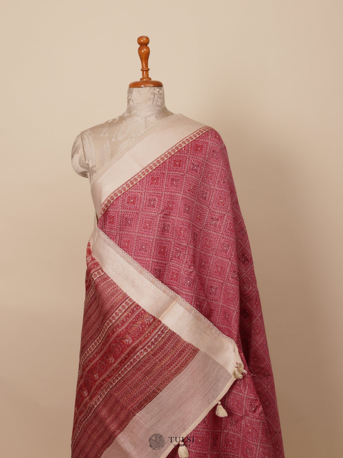 Pink Munga Tussar Silk Saree