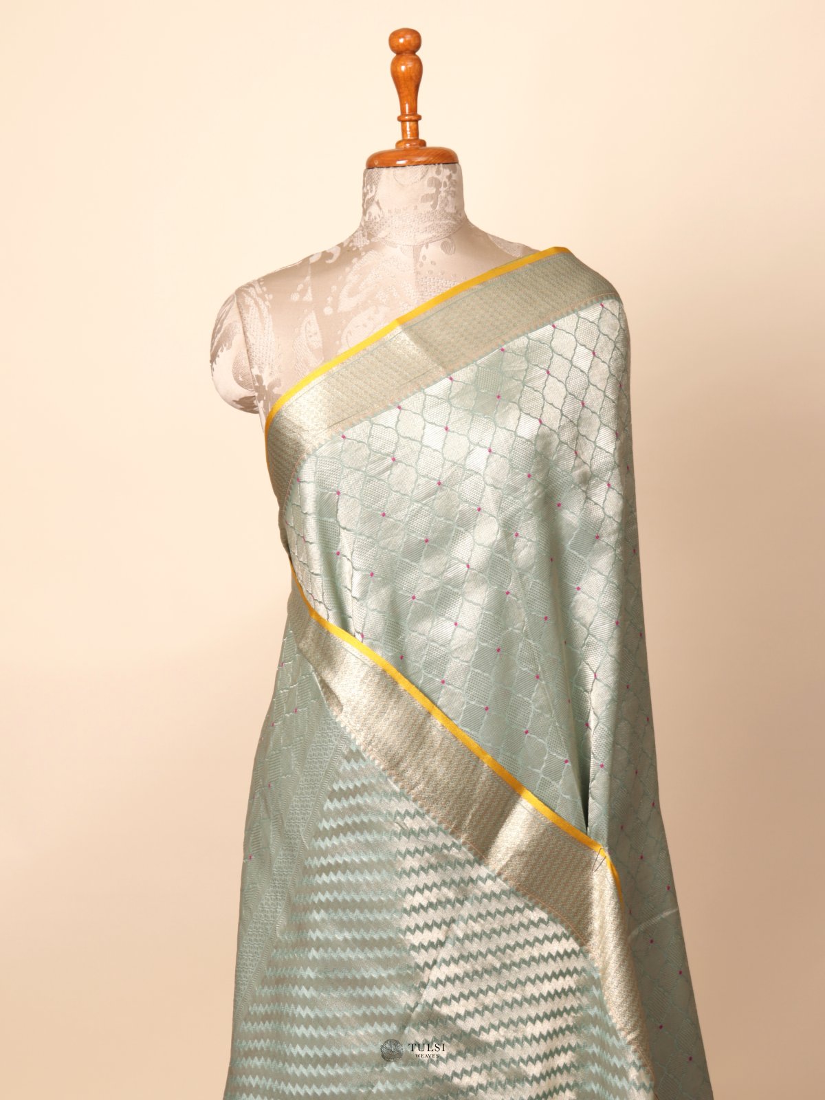 Sea Green Banaras Crepe Silk Saree