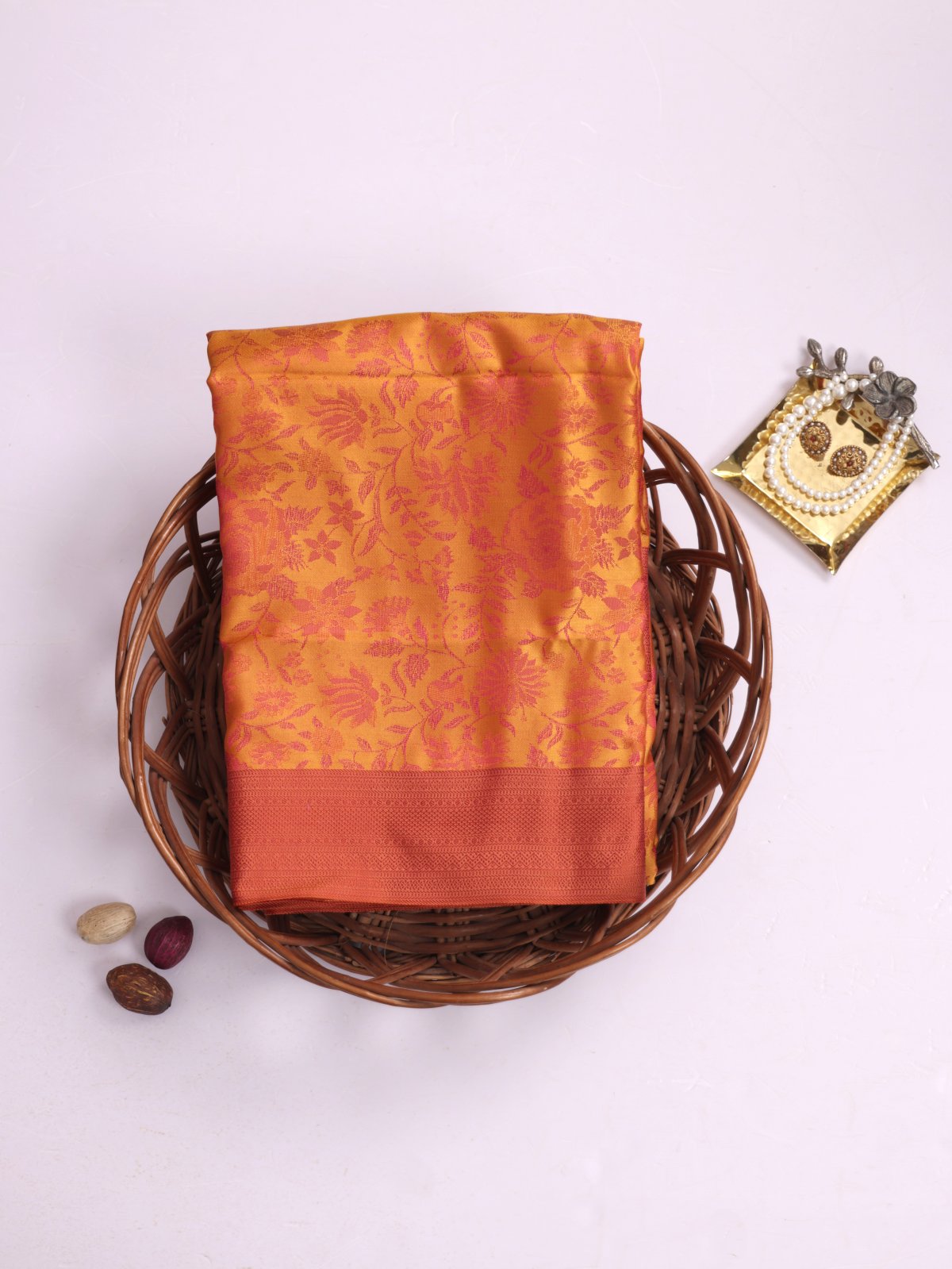 Orangish Yellow Tanchoi Silk Saree 
