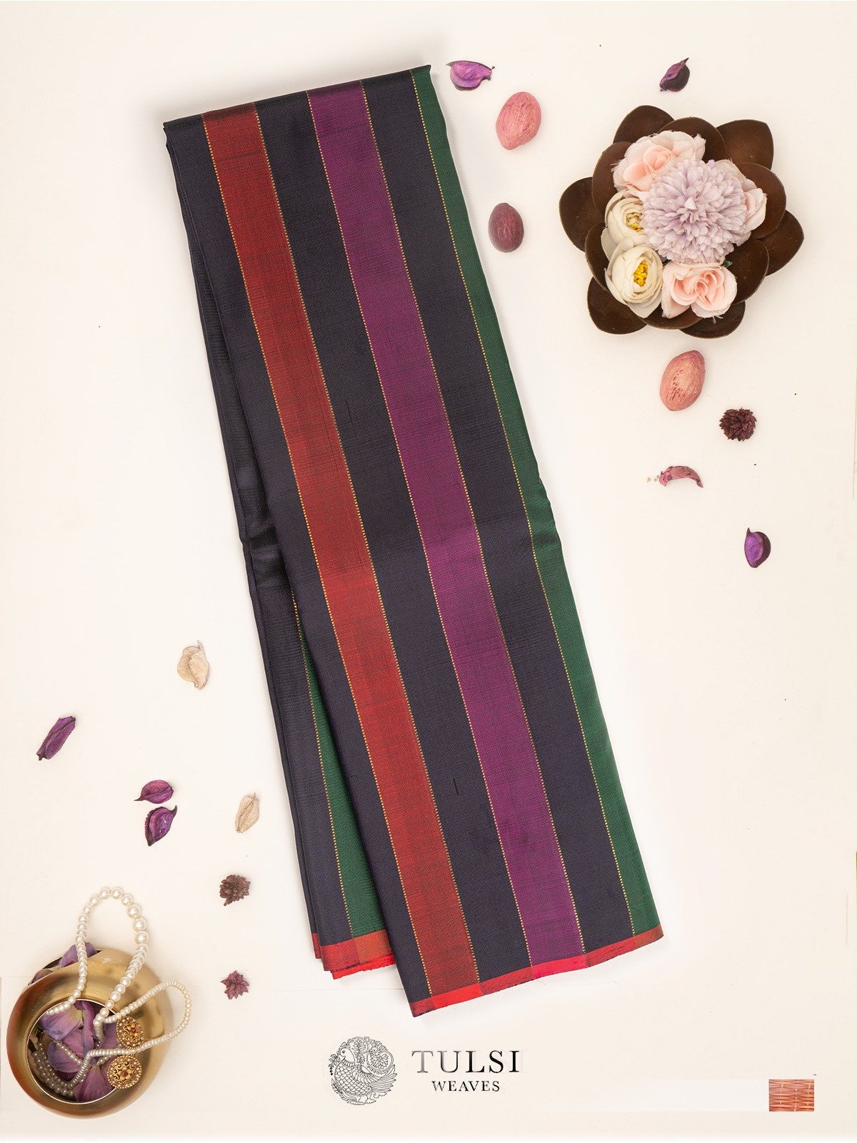 Multicolour Striped Kanjeevaram Silk Saree