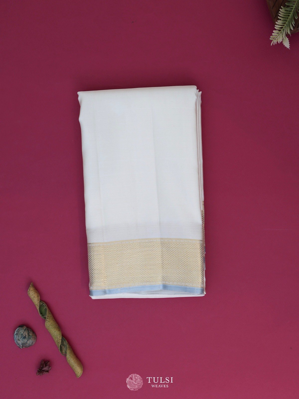 Off-White Silk Dhoti With Gold Self Zari Border